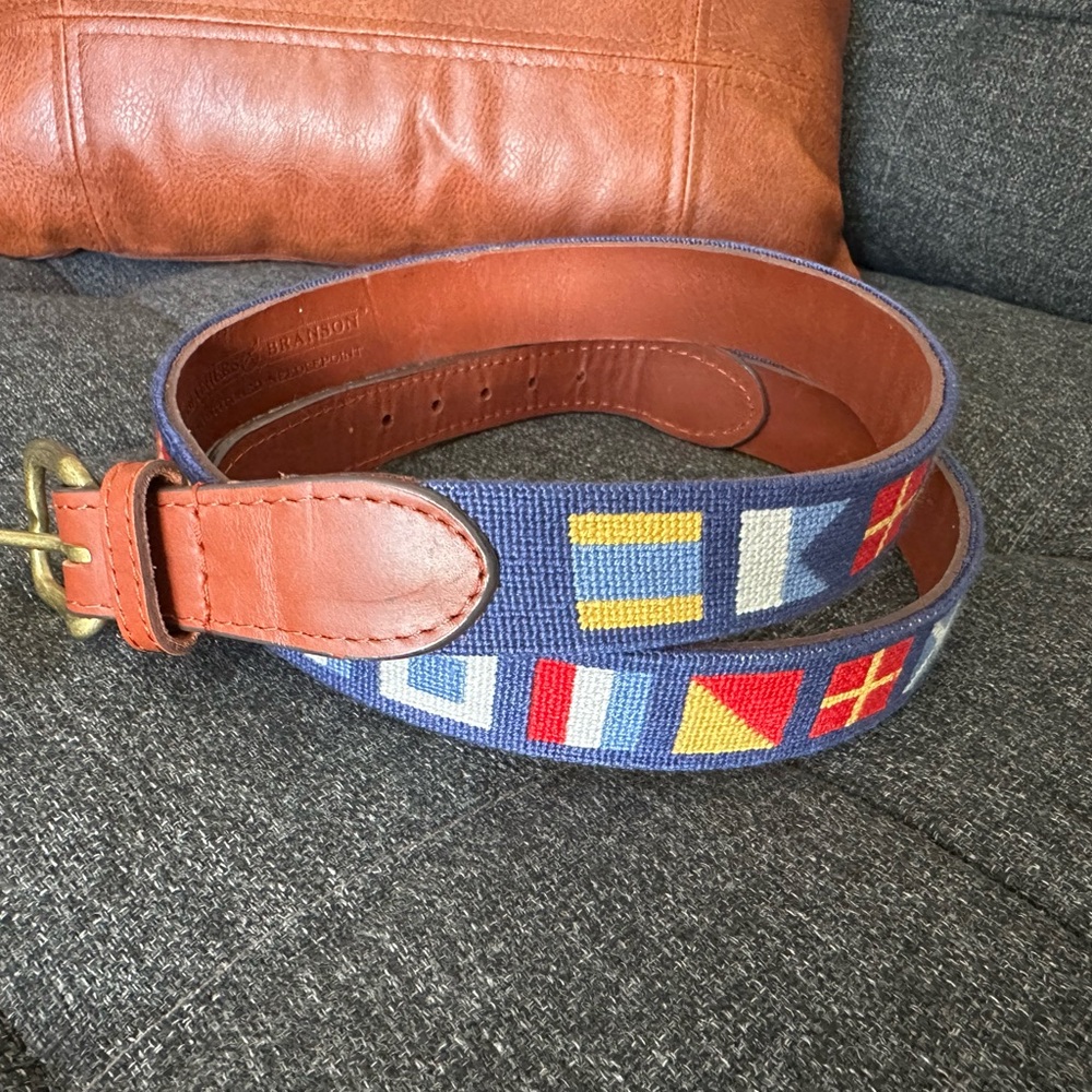 Smathers & Branson Dark 'n Stormy Nautical Flag Needlepoint Belt size 38